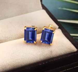 Pendientes de zafiro azul de Ceilán, plata de ley 925, chapados en oro de 14 quilates, joyería fina para mujer, regalo - Product Image 1