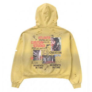 Sweat à capuche homme Sunfaded Mud Wash 450 g/m² en molleton bouclette, coupe ample effet vieilli, streetwear, jaune personnalisé, vintage - Product Image 2