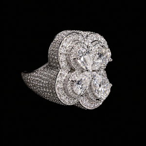 Nouvelle bague de luxe pour femme en forme de fleur, style hip-hop, avec moissanite taille poire, sertie pavé, en or blanc 14K, monture à griffes, bijoux de mariage - Product Image 2