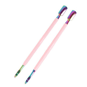 KAAMIR INSTRUMENTS Poussoir à cuticules double usage carré réutilisable en acier inoxydable avec logo personnalisé OEM, outil de beauté couleur rose - Product Image 3