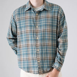 Men's Green Black Plaid Long Sleeve Shirt Custom Printed Front Design Autumn Cotton Shirts in responsible price - Product Image 6