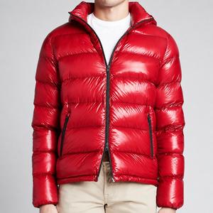 Men's <b>Red</b> Mandarin Collar Zipper Front Windproof <b>Hooded</b> Solid Color Slim Fit Winter Puffer <b>Jacket</b> Fur Trim High Street Style - Product Image 1