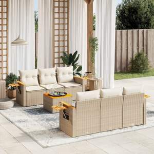 Conjunto de Sofá de Jardín de Ratán Sintético Beige con Patas Ajustables Grandes - Product Image 1
