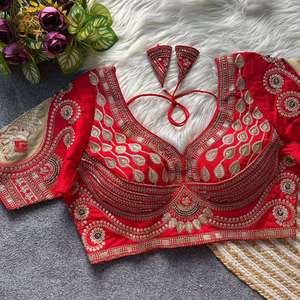 Designer Gold Jari And Sequence Work And Rani Cut Work With Tricot Fusing Italian <b>Silk</b> Fully Stitched Readymade <b>Blouse</b> - Product Image 1