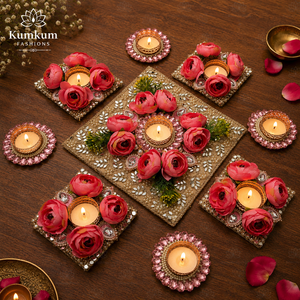 Portavelas Rangoli Floral Único de Lujo Indio, Ecológico, Hecho a Mano, de Madera y Metal, Tamaño Personalizable, para Navidad, Bodas, Diwali - Product Image 2