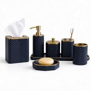 Luxury Rose Gold <b>Bathroom</b> <b>Accessories</b> <b>Set</b> 6 Piece Hammered Copper Electroplated Hexagonal Stainless Steel Bath Organizer <b>Set</b> - Product Image 6