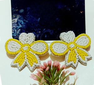 Boucles d'oreilles goutte arc jaune fait à la main perle de rocaille bijoux broderie fête déclaration accessoires classique mode unisexe personnalisé - Product Image 2