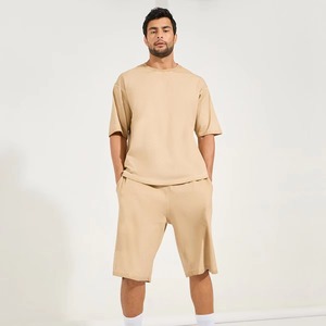 Ensemble t-shirt et short en coton rayé pour homme, vêtements décontractés d'été, respirant, blanc - Product Image 3
