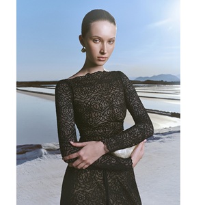 Vêtements de haute couture en gros, robe pour femmes, ODM, marque privée, ASTORIA LACE GOWN, robe élégante à manches longues, coupe ajustée - Product Image 1