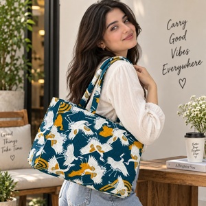 Bolsa de Mano de Lona de Algodón con Estampado Floral Verde Azulado, Cierre de Cremallera, Gran Capacidad, Alta Calidad, Color Personalizado, Diseño de Moda, Patchwork - Product Image 2