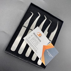 Pinzas de pestañas de acero inoxidable con volumen de agarre de diamante profesional, herramienta de extensión de Punta opaca de etiqueta privada sostenible - Product Image 6