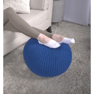 Pouf rotondo in maglia di cotone Bordeaux in blu Navy - Product Image 3