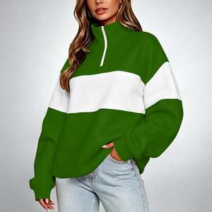 Sudadera OEM al por mayor para mujer, con bloques de color, media cremallera, manga larga, cuello alto, holgada, oversize, 280 GSM, 100% algodón - Product Image 6
