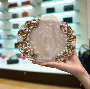 Modern Acrylic Storage <b>Bag</b> Resin <b>Clutch</b> Evening <b>Bag</b> Embellished Gemstone Floral Wedding Handbag Luxury Bridal Party Purse - Product Image 6