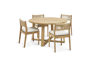 Modern Outdoor Teak Garden Set 4 Seater Solid Wood Weather Resistant Cushioned Chairs <b>Round</b> <b>Table</b> - Product Image 4
