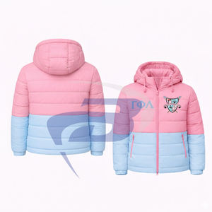Blouson d'hiver chaud à capuche rose Gamma Phi Delta Sorority, style streetwear, avec logo frontal, design personnalisé GPD Sorority grec. - Product Image 3