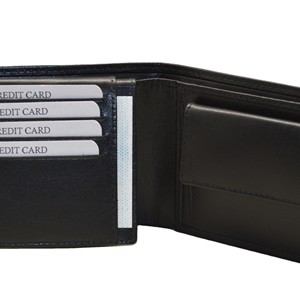 <b>Men's</b> Genuine Leather Bifold <b>Wallet</b> Slim Minimalist <b>Black</b> Fold Closure Daily Use Quality Short Open Coin Pocket RFID-Blocking ID - Product Image 3