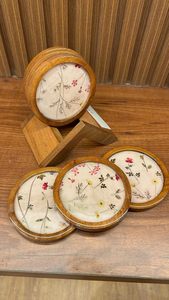 Mango Wood <b>Round</b> <b>Coaster</b> Set of 6 with Wooden Holder Floral Printed Tea Coffee Drink <b>Coasters</b> for Cups Mugs Glasses Table - Product Image 2