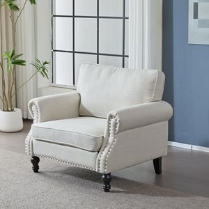 โซฟาหนังเทียมตกแต่งหมุดโลหะขนาด 40.16 นิ้ว ที่นั่งลึก 22 นิ้ว พร้อมที่วางแขนแบบม้วนและเบาะนุ่มสบายสำหรับห้องนั่งเล่น - Product Image 1