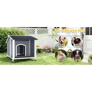 Caseta para Perros Pequeños y Medianos, Resistente a la Intemperie, con Fácil Montaje, Diseño de Piso Elevado, Techo de Asfalto, Refugio de Madera para Mascotas - Product Image 3