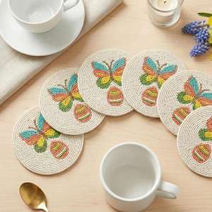 แผ่นรองแก้วทำมือประดับลูกปัด MS HANDICRAFT - ของขวัญทางศาสนาและคริสตจักรแบบคลาสสิก ดีไซน์ทรงสี่เหลี่ยมพกพาสะดวก พร้อมแผ่นรองโพลีเอสเตอร์ (4x4 นิ้ว) - Product Image 4