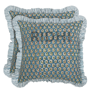 Vente en gros de nouveaux oreillers et coussins Ridhi Peacock Blue à volants et volants Vintage Modern Luxury Check Throw Taie d'oreiller Home Decor - Product Image 2