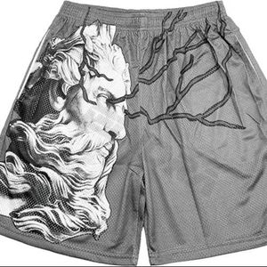 Stitched Embroidered Mens Men Gray Poseidon Greek God Print Mesh MMA <b>Shorts</b> Breathable Elastic Waist Sublimation Fight <b>Shorts</b> - Product Image 1
