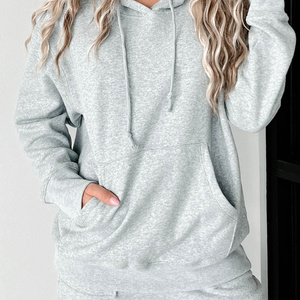Sudadera con Capucha para Mujer, Color Sólido, Manga Larga, Tejido de Algodón y Felpa, Informal, para Otoño, con Bolsillos - Product Image 4