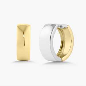 Two Tone Hinged Huggie <b>Hoop</b> <b>Earrings</b> 14K <b>Solid</b> Gold 15 mm Reversible Minimalist Chunky Solitaire Everyday Fine Jewelry Wholesale - Product Image 4