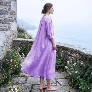 Women Linen Button <b>Down</b> Shirt Dress Long Sleeve Loose Fit Minimalist Casual Dress Wholesale Factory - Product Image 3