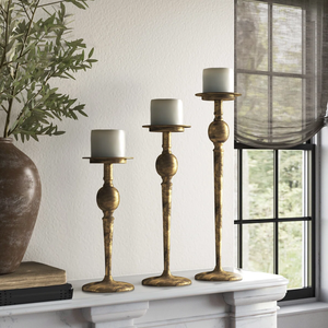 <b>Brass</b> <b>Candlestick</b> Holder Set Of 3 Tapered Design For Home Decoration Durable Metal Finish At Best Price - Product Image 6