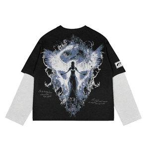 <b>Men's</b> Oversized Long Sleeve <b>Thermal</b> T-Shirt O-Neck Jersey Skull Print Street Style Black Purple Pattern Front Logo - Product Image 5