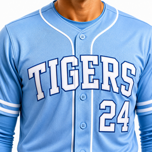 Tigers Baseball Uniform Set Light Blue Jersey Pants 24 Tackle Twill Print Men's Regular Fit All Seasons - Product Image 5