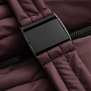 Men's <b>Burgundy</b> Puffer Jacket Stand Collar Zipper Front <b>Belted</b> Casual Winter Outerwear Thick Polyester Wadding Regular Sleeve - Product Image 3