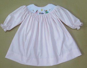 Robe de Noël pour enfants, style vintage, 100% coton, longueur genou, respirante, rose, manches longues, famille sainte, robe festive - Product Image 1