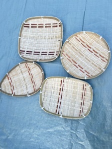 4-Piece Handmade Bamboo <b>Tray</b> Set 23cm Round Oval & Rectangular Natural Tone for Pastries Nuts <b>Snacks</b> and Tea Made in Vietnam - Product Image 6