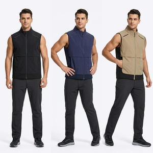 Outdoor Plaid Zipper Lightweight Sports Jacket Men's Sleeveless Casual Loose-fitting Stand-up Collar Quick Dry Reflective Strips - Product Image 6