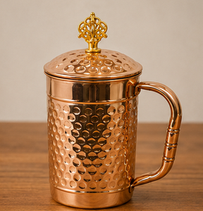 Mug en cuivre avec couvercle, texture martelée, design vintage, écologique, vaisselle pour la maison, gourde en cuivre réutilisable, traditionnelle - Product Image 2