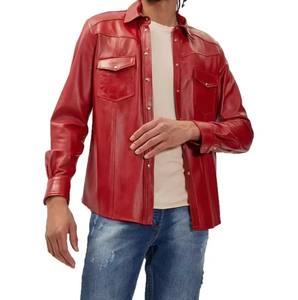 Chemises pour hommes en cuir véritable, style décontracté, fabriquées en usine, nouvelle collection 2026, style streetwear ample, en véritable peau d'agneau respirante - Product Image 5