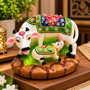 Statue de vache et de veau en résine, idole hindoue décorative, figurine animale en strass, décoration de la maison, cadeau - Product Image 1
