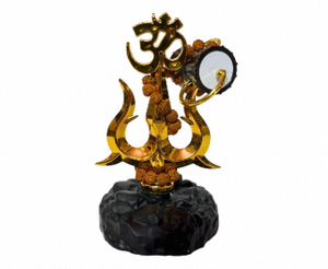 Idole Shiva Trishul finition or avec Om Damru et Rudraksha, 5 pouces, trident de Mahadev, objet décoratif pour temple, bureau, voiture et maison - Product Image 2