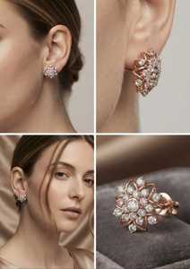 Boucles d'oreilles clous en or rose pour femme, avec diamants de laboratoire en grappe, taille brillant rond, cadeau idéal pour fiançailles et soirées - Product Image 4