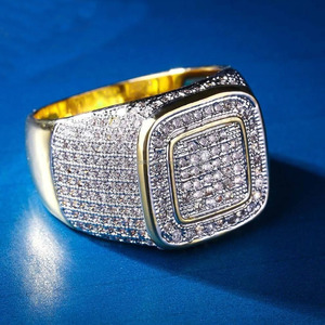 Square Micro Pave <b>Set</b> Iced Out Cluster <b>Ring</b> 925 <b>Sterling</b> <b>Silver</b> Prong Setting Men's Wedding Groom's Hip-Hop <b>Ring</b> for Gifts - Product Image 3