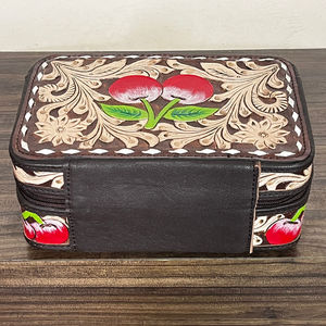 Handcrafted Floral <b>Tooled</b> <b>Leather</b> Stylish Ring Earrings Holder Jewelry Case Genuine <b>Leather</b> Zipper Closure Jewelry Organizer Box - Product Image 6