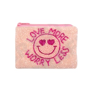 Love More Worry Less Seed Beaded Coin Pouch Hermoso monedero personalizado con cuentas Monedero para mujer Monedero de moda con - Product Image 1