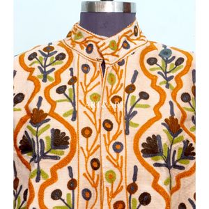 Chaqueta Mandarina Gruesa de Algodón 100% Hecha a Mano con Bordado Floral Estilo Indio Vintage, Ecológica, Transpirable y de Secado Rápido para Mujer - Product Image 3