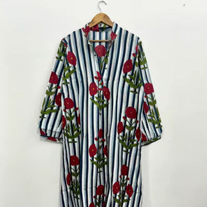 Robe maxi en coton à imprimé floral : robe rayée, tunique bohème - Product Image 1