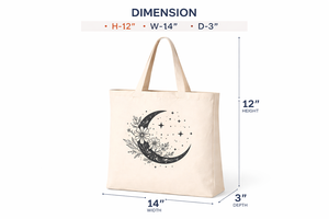 Bolsa de Tela de Algodón Ecológica de 250 g/m² con Estampado Floral Lunar, Bolsa de Compras Reutilizable, Logotipo Personalizado, Duradera, Amani, Dos Asas, 12x13x3 - Product Image 1
