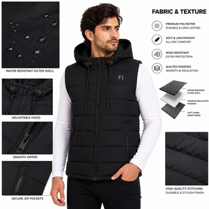Men's Hooded Quilted Puffer Vest Wholesale Winter Padded Sleeveless Bodywarmer Men's <b>Jackets</b> Supplier Custom Bulk Manufacturing - Product Image 5