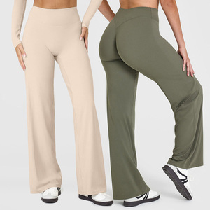 Women Mid-Waisted Butt-Lifting Tummy-Control V-Cut <b>Flare</b> Casual Summer Solid 100% Cotton Breathable Anti-Bacterial <b>Leggings</b> - Product Image 1